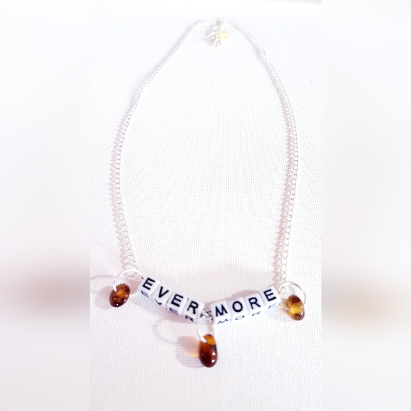 Evermore Necklace Amber Gems Black and White Blocked Lettering Handmade - Picture 8 of 12